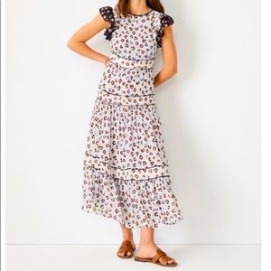 Mixed Animal Print Ruffle Sleeve Dress In Gray Smoke